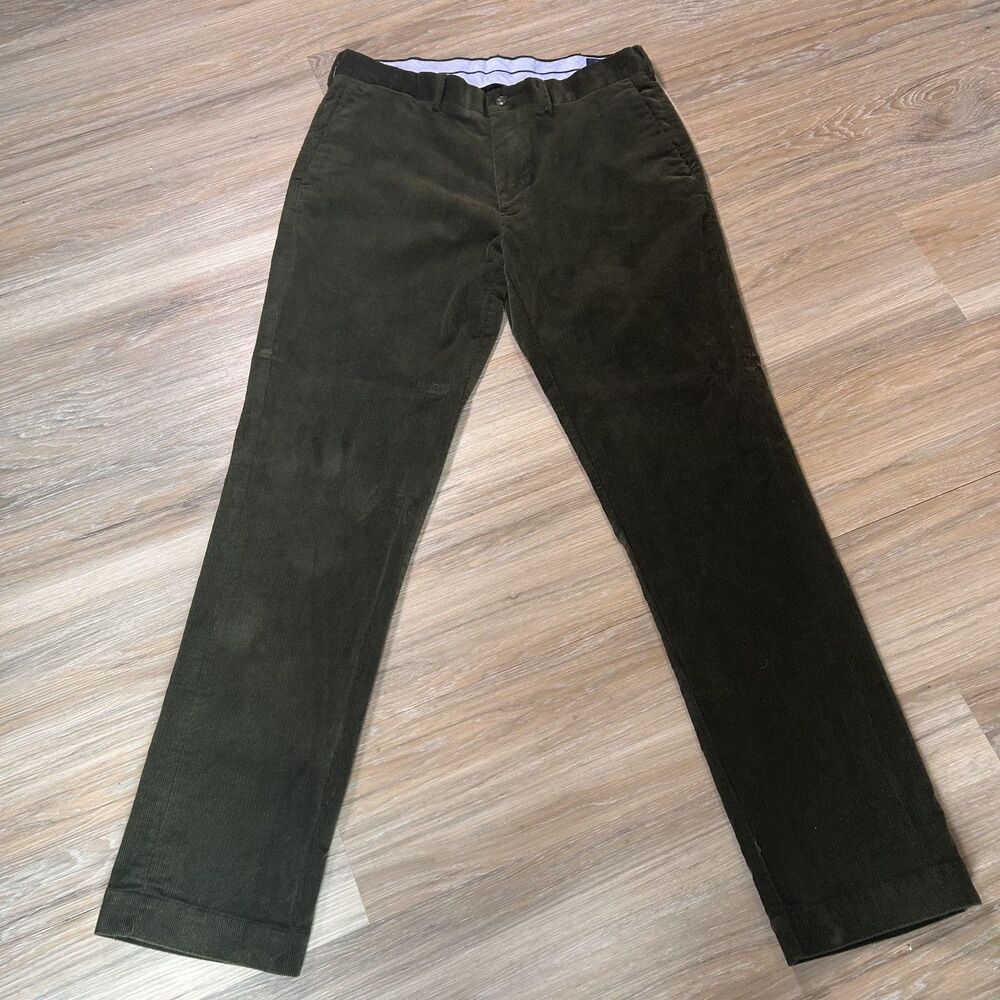 Polo Ralph Lauren Corduroy Pants Mens 36x34 Olive Green Stretch Classic Fit Prep